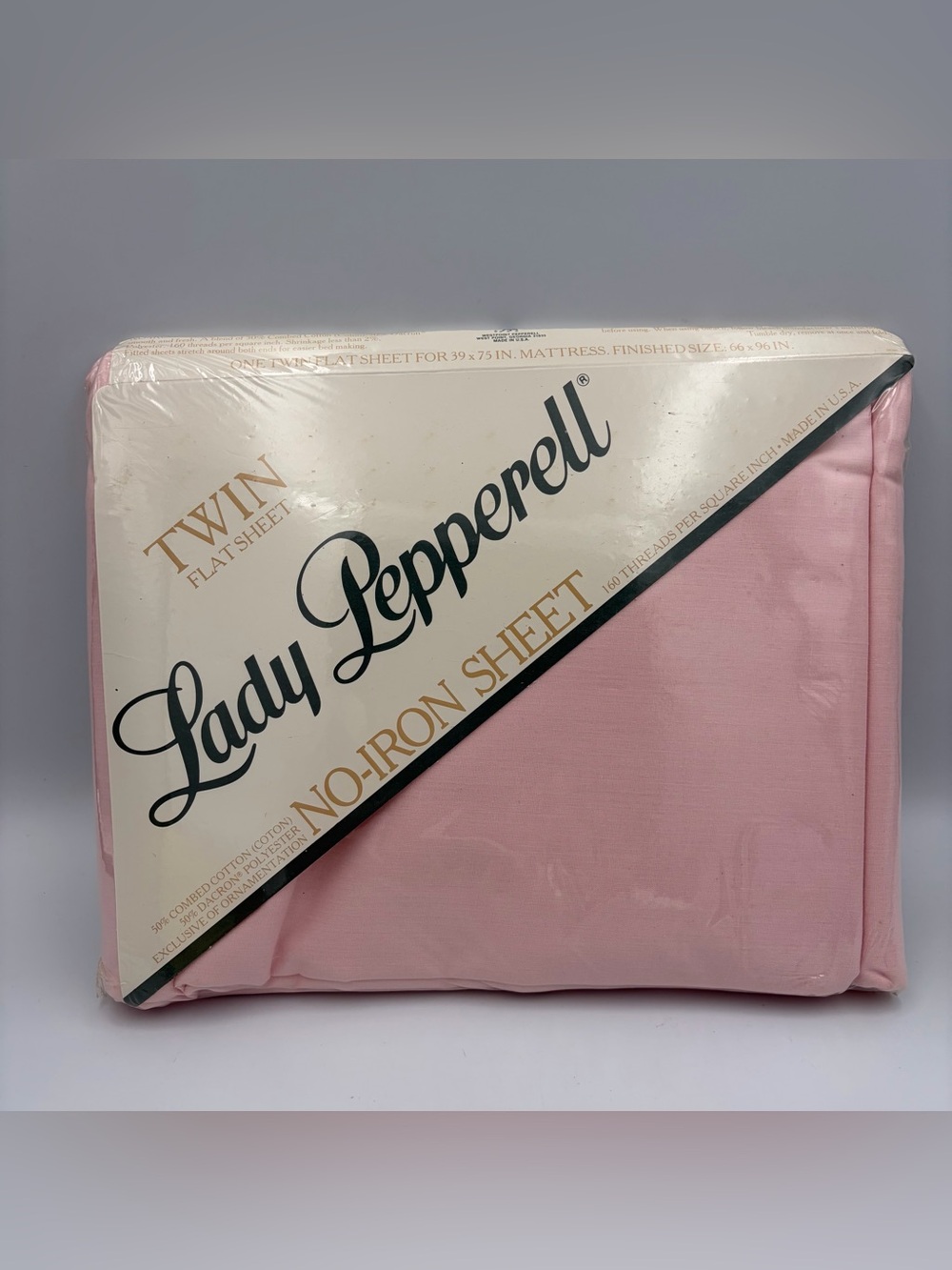 Vtg NOS Lady Pepperell Twin Pink Rose Flat Sheet 100% Cotton 66 X 96 USA No-Iron